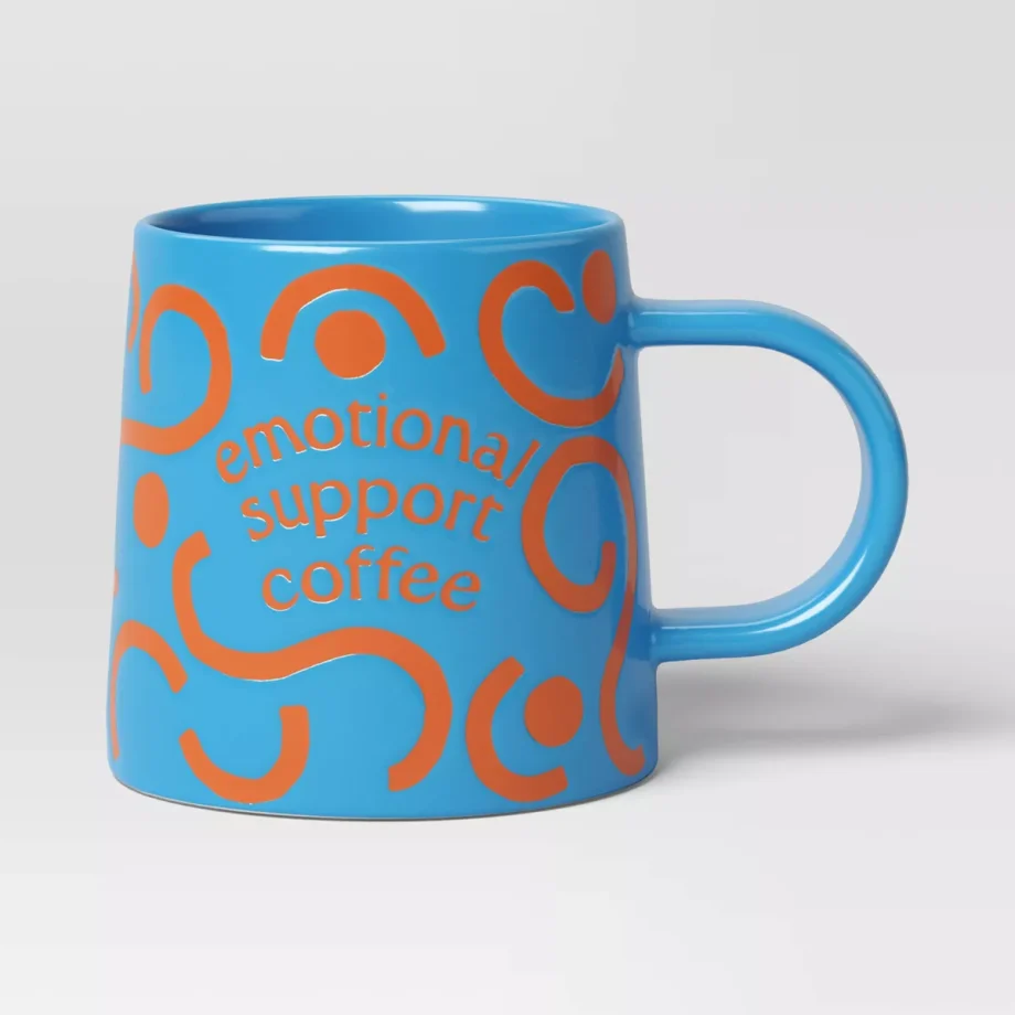 16oz Stoneware Emotional Support Coffee Mug Blue : Microwave & Dishwasher Safe Drinkware