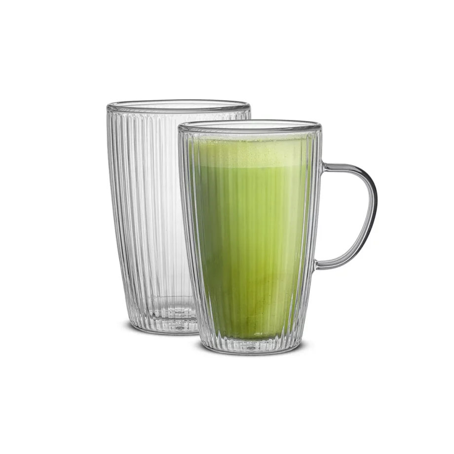 Savor Fluted Double Wall Coffee Glasses - 15 oz - Set of 2