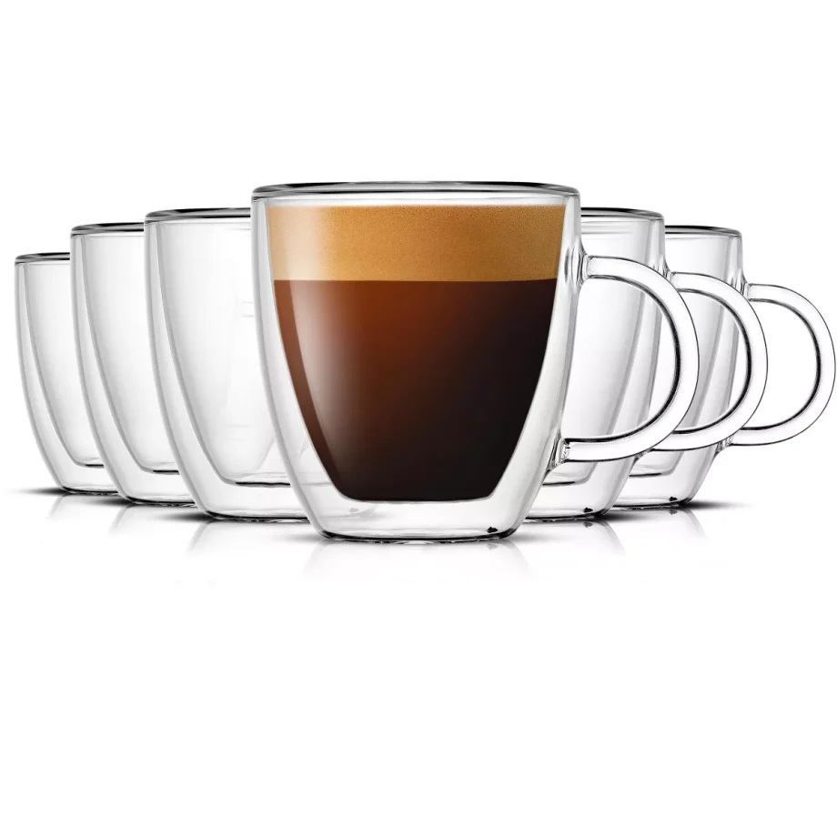 Double Wall Glass Espresso Mugs - 5.4 oz - Set of 6