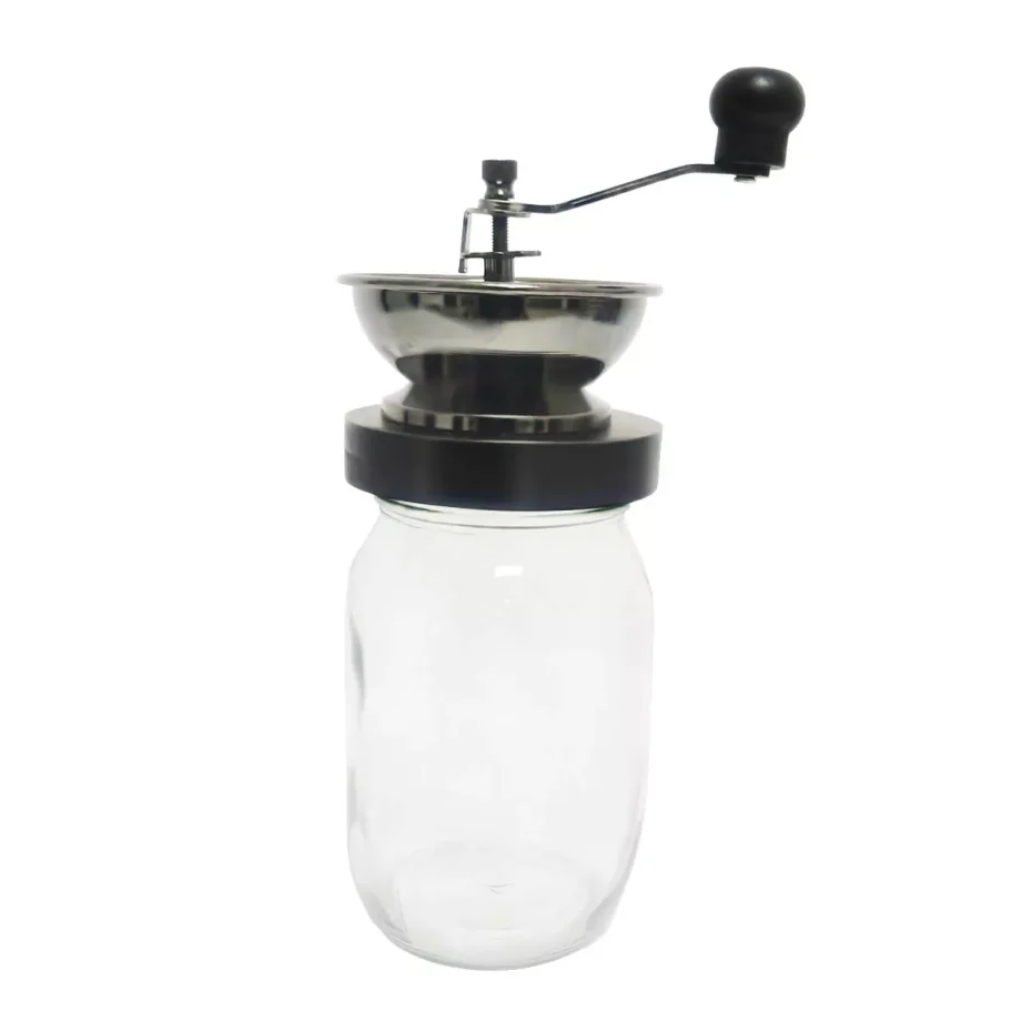 Manual Coffee Grinder with Mason Jar Grounds Storage, Comfortable Grip Quiet Smooth Non-Electric Hand Crank, Standard Grind